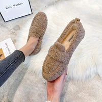 Luxury Sheep Fur Lined Loafers Women Lambswool Shoes Ladies Winter Slip On Furry Flats Cotton Wool Mocasine Femme Barefoot Boots