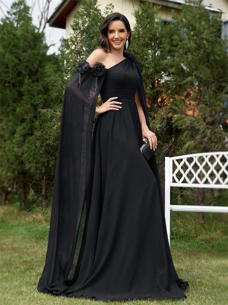 Lucyinlove Luxury Chiffon Streamer Navy Evening Dress Long 2024 Elegant Dress Bridesmaid Party Prom Arabia Flower Cocktail Dress