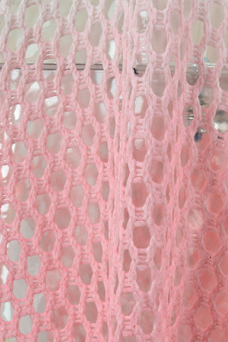 Pink Ombre Fishnet Hollow-out Beach Cover up