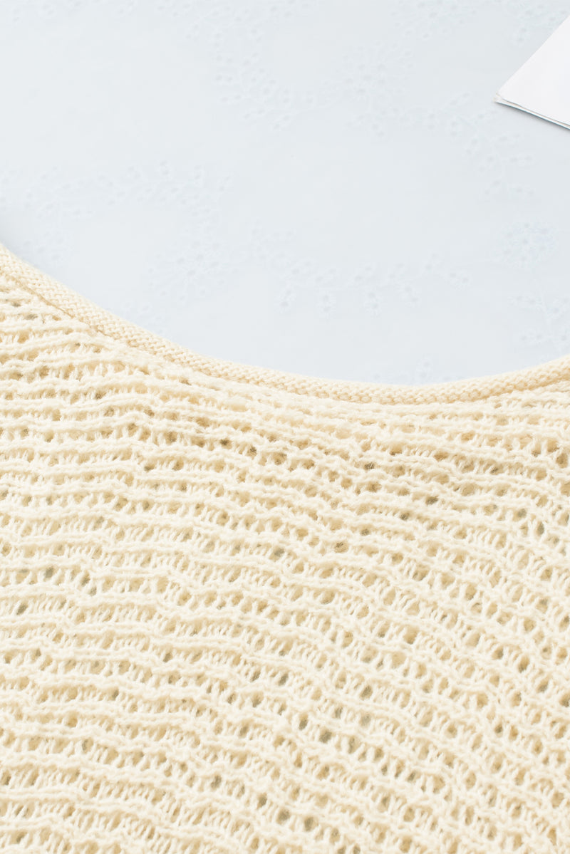 Apricot Sheer Openwork Knit Sweater