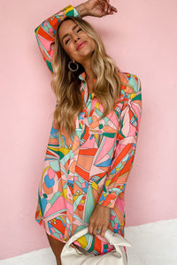 Women's Geometric Abstract Print Long Sleeve Shirt Dress