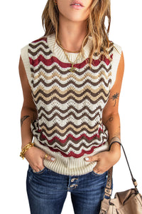 Black Wavy Stripes Knit Vest Pullover Sweater