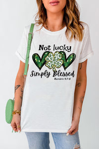 White Heart Leopard Clover Slogan Letters Graphic Tee