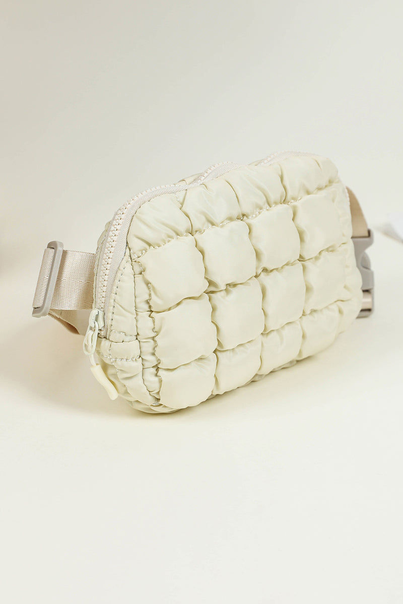 Beige Puffy Quilted Crossbody Bag