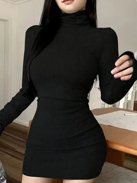 Europe and the United States with the latest spring and autumn turtleneck long sleeve tight bag hip temperament dress