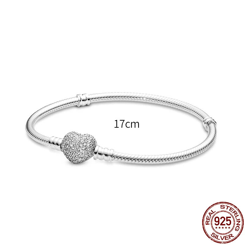 New in 925 Sterling Silver Snake Chain Charm Bracelet Fits Original 925 Pendant Charm BeadS For Women Heart Bracelets Jewelry