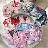 100% Cotton Pajamas for Women Loose Cartoon Long Sleeve Pants Loungewear Women 2 Piece Set Pj Women Outfit Sleepwear Set Pijamas