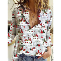 Women's 2024 New 3d Christmas Printed Long Sleeve Shirts Elegant Lapel Long Sleeve Top Winter Spring Single-Breasted Basic Shirt