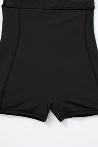 Black Sporty Ribbed Spaghetti Straps One Piece Swimdress