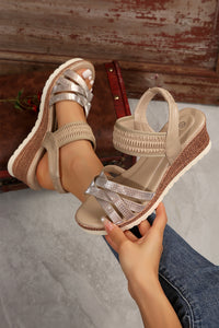 Beige Criss Cross PU Leather Platform Sandals