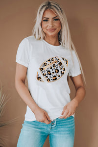 White Leopard Heart Shape Rugby Print Short Sleeve T Shirt