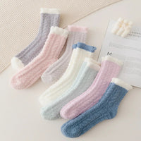 4 Pairs Women Winter Warm Fuzzy Socks Thick Thermal Solid Soft Fluffy Socks Cute Fashion Slipper Home Floor Sleeping Socks