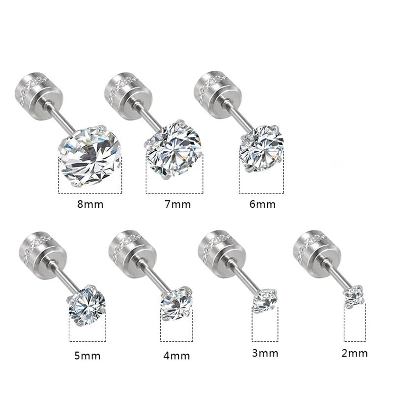 1Pair Stainless Steel Crystals Stud Earrings For Men Women Not Fade Ear Rings Jewelry