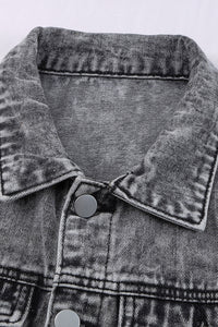 Gray Distressed Buttons Washed Denim Jacket