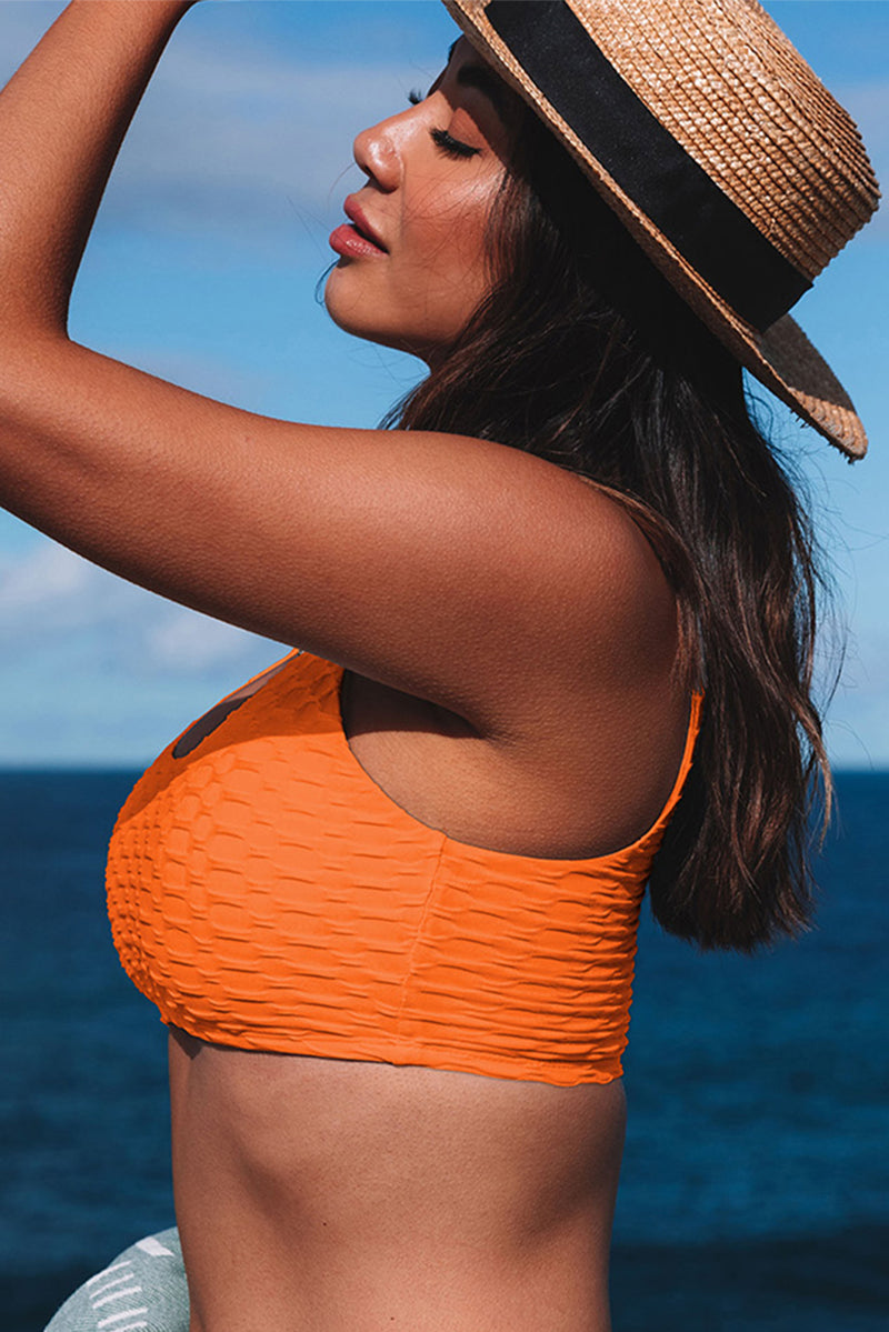 Orange Honey Comb Textured Swim Top