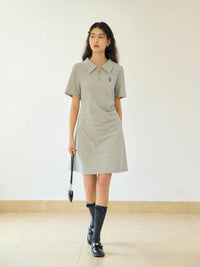 DUSHU Polo Dress Cotton Summer Long Women T Shirt Dress A-LINE Skirts Pleated Design Knee-Length Dress 24DS82109+24DS82316