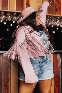 White Fringe Plus Size Cropped Jacket