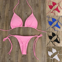 2 Pcs/Set Women Swimsuit 2024 Bikini Set Solid Color Halter Neck Strap Thong Women Swimsuit Set for Beach