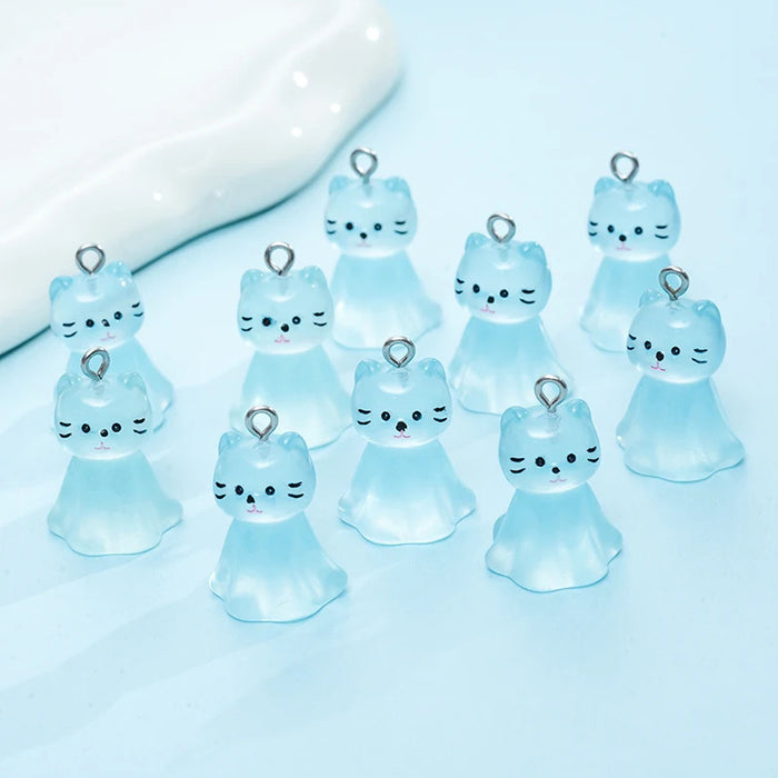 10pcs Cute Cat Face Resin Charms 3D Luminous Animal Pendants for DIY Jewelry Making Accessories Handmade Earring Necklace