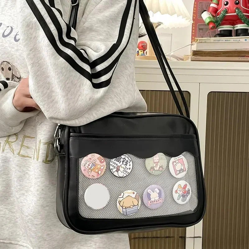 Japanese Harajuku Ita Bag for Women PU Transparent Pocket Itabag High School Girls Uniform JK Crossbody Shoulder Bag Handbags