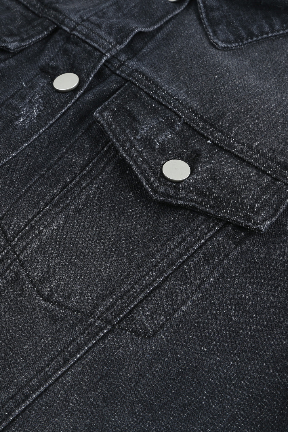 Blank Apparel - Blue Lapel Distressed Raw Hem Buttons Denim Jacket