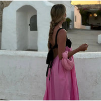 Fashion High Waist Patchwork Loose Sling Robes Women Backless Sleeveless Maxi Dress Fashion Casual Vacation Party Long Dresses