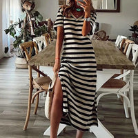 Summer Dresses 2023 Woman Plus Size Dresses For Women Casual Stripe Print V-neck Short Sleeve Loose Long Dress Robe Femme