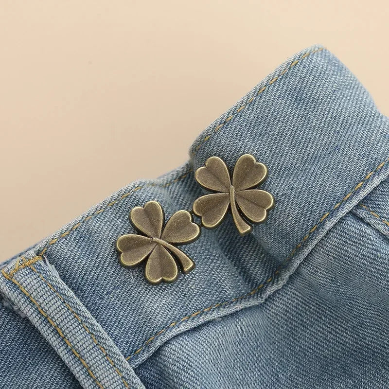 Cute Four-leaf Clover Waist Buckle Removable Nail-free Metal Jeans Pants Clips Buttons Pins DIY Waist Tightener Clothing Buckles