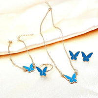 Romantic Butterfly Jewelry Sets Crystal Acrylic Bracelet Ring Necklace Earring Set for Women Wedding Dinner Dress Accessories