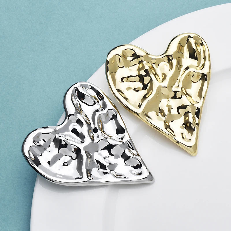 Wuli&baby Big Stainless Steel Heart Brooches For Women 2-color All-match Love Party Office Brooch Pins Gifts