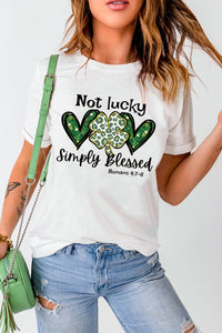 White Heart Leopard Clover Slogan Letters Graphic Tee