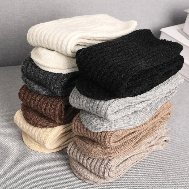 Women Soft Wool Long Socks Autumn Winter Cashmere Solid Knitted Stocking Skinny Casual Knee High Fluffy Warm Thicken Girls Socks