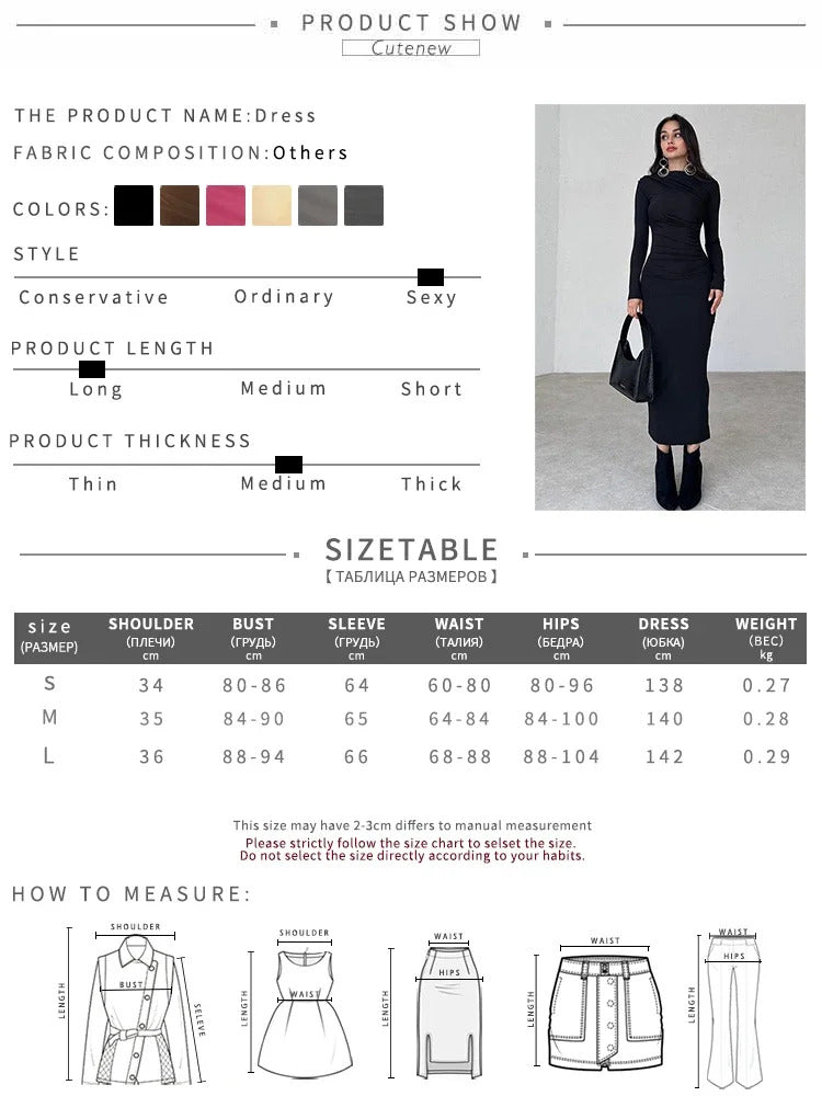 Cutenew Women's Elegant Solid O-neck Patchwork Maxi Dress Full Long Sleeves Body-shaping Robe Lady Evening Attirewear Vestidos