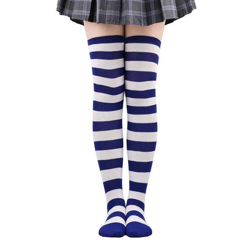 Color Striped Stockings Japanese Over Knee Socks Fashion Women Keep Warm Soks Sexy Slim Long Soks Black White Striped Hosiery