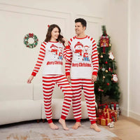 New Christmas family home dress Christmas Deer Snowman family suit red and white stripes patchwork printed pyjamas two-piece set