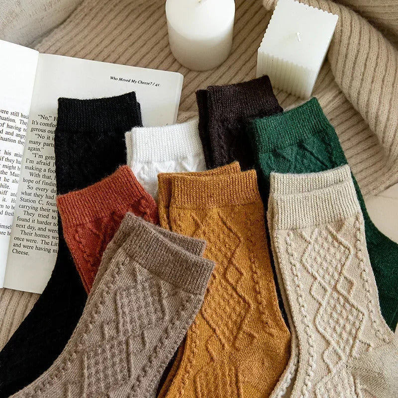 Winter Cashmere Wool Woman Socks Solid Japanese Style Harajuku Retro Long Socks Women Girls Thermal Vintage Streetwear Crew Sock