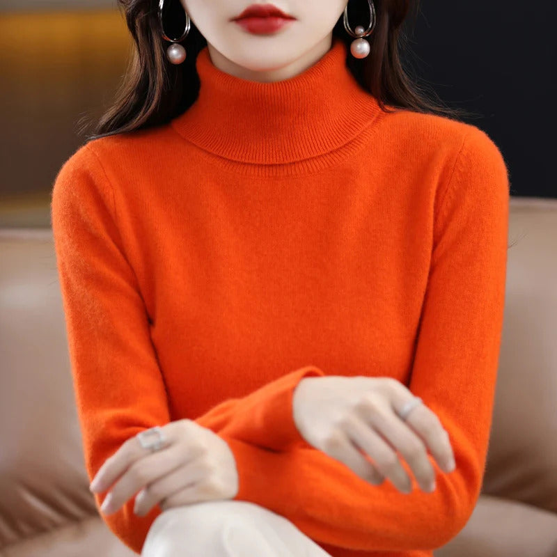 100% Merino Wool Cashmere Sweater Women Knitted Sweater Turtleneck Long Sleeve Pullovers Autumn Winter Clothing Warm Jumper Tops