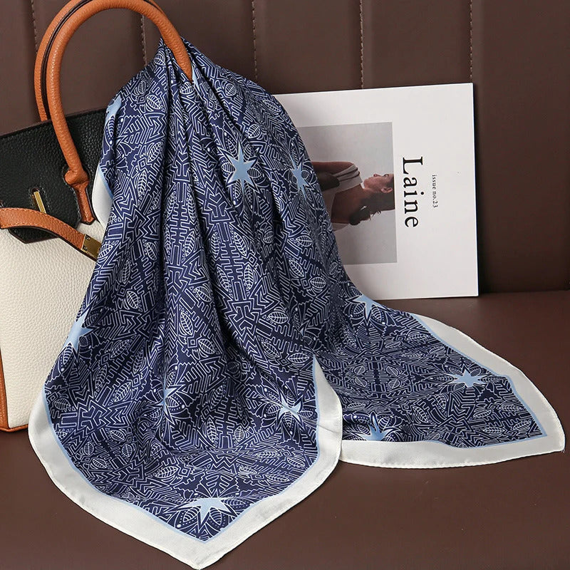 Luxury Print Satin Silk Square Scarf for Women Shawl Hijab Neckerchief Female Hair Ribbon Headband Fashion Wrap Bandana 2023 New