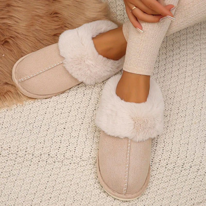 Closed Toe Warm Cotton Slippers Women Faux Fur Thicken Plush Winter Home Shoes Woman Lightweight Casual Indoor Slides Female