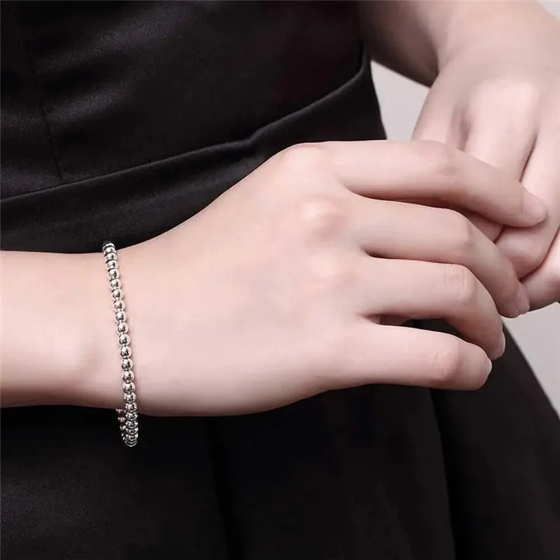 925 Sterling Silver Charm Bracelet for Women, 4mm Beads Chain, Popular Brands Jewelry, Wedding Party, Christmas Gifts