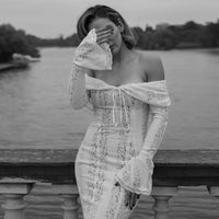 White Off Shoulder See-through Lace Up Maxi Dress Women Flared Long Sleeves Chest Wrapped Dresses Summer Elegant Seaside Gowns