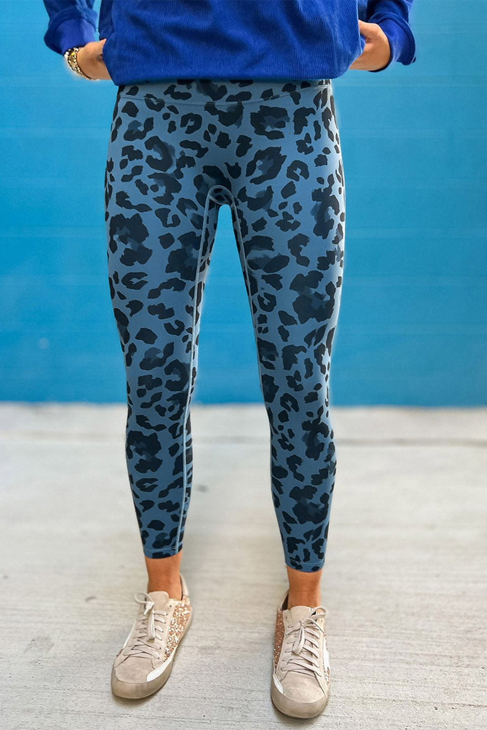 Blue Classic Leopard Print Active Leggings