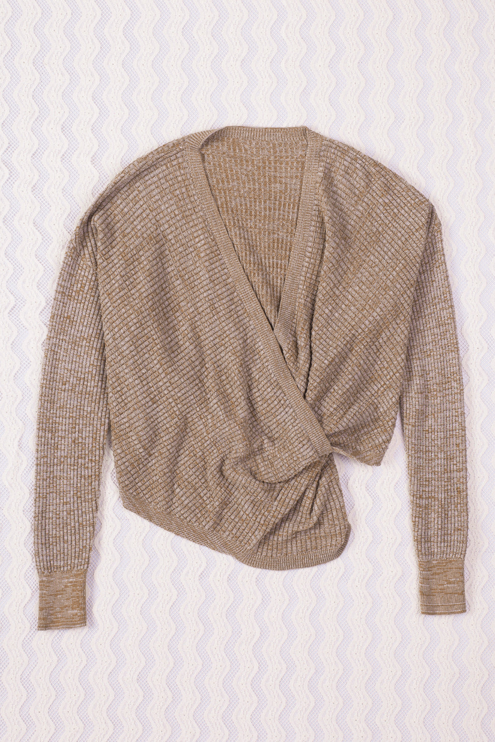 Khaki Black/Pink/Gray/Khaki/Apricot  Wrap V Neck Waffle Sweater