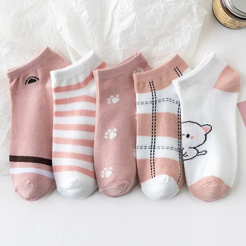 5 Pairs of Cute Cat Fashion Iadies Casual Short Socks