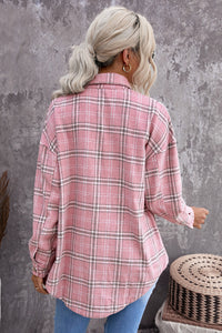 Black Plaid Pattern Buttoned Shirt Coat with Slits