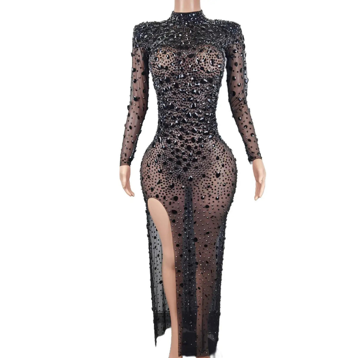 Luxury Sexy See Through Cocktail Gowns Sparkly Black Crystals Diamond African Women Long Prom Dresses for Birthday Party Cuican