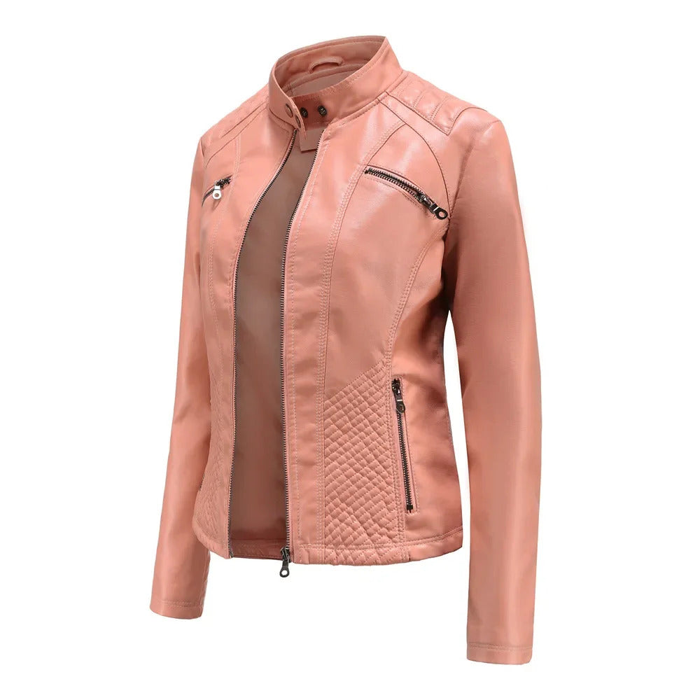 Women's Coat Fashion Trend Simple Autumn Winter Analog Collar Zipper PU Leather Motorcycle Jacket for Women