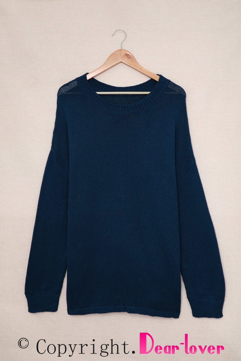 Green Oversize Knitted Drop-shoulder Sleeve Sweater