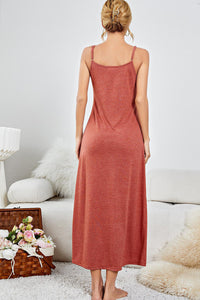 Red Clay Pleated Spaghetti Strap Loose Fit Lounge Long Dress