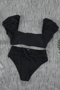 Black Sexy Bubble Sleeves High waisted swimsuits